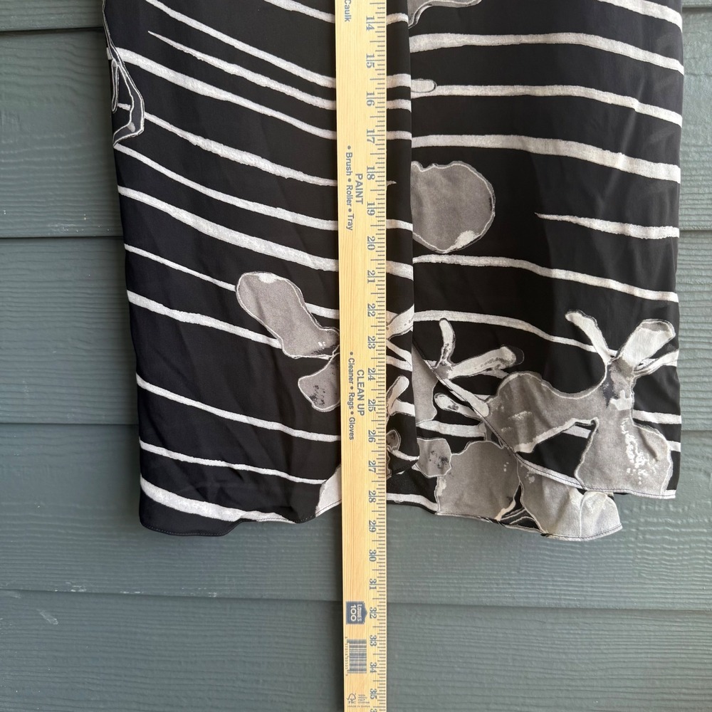 Halston Heritage Silk Floral Stripe Bias Midi Skirt Black White Size 2 - Picture 9 of 9
